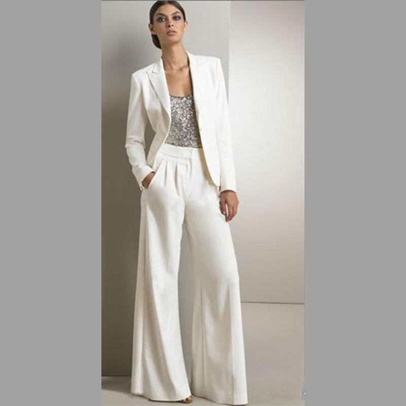 2019 New Modern White Three Pieces Mother Of The Bride Pant Suits For Silver Sequined Wedding Guest Dress Plus Size Dresses With Jackets 127