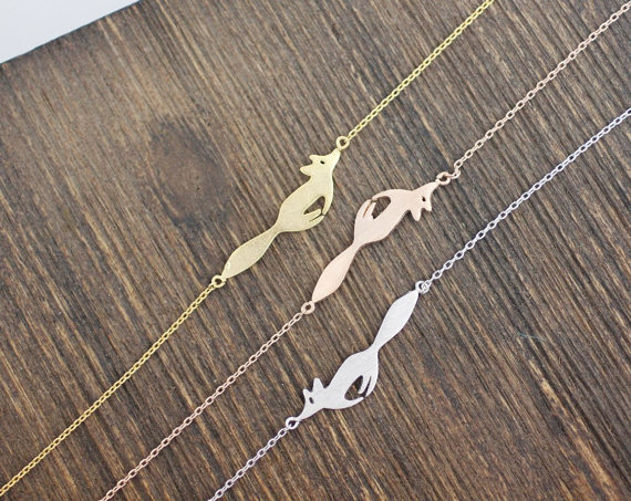 10PCS- B016 Silver Gold Cute Forest Running Fox Bracelets Simple 3d Animal Fox Face Bracelet Tiny Fox Tail Bracelets for Women