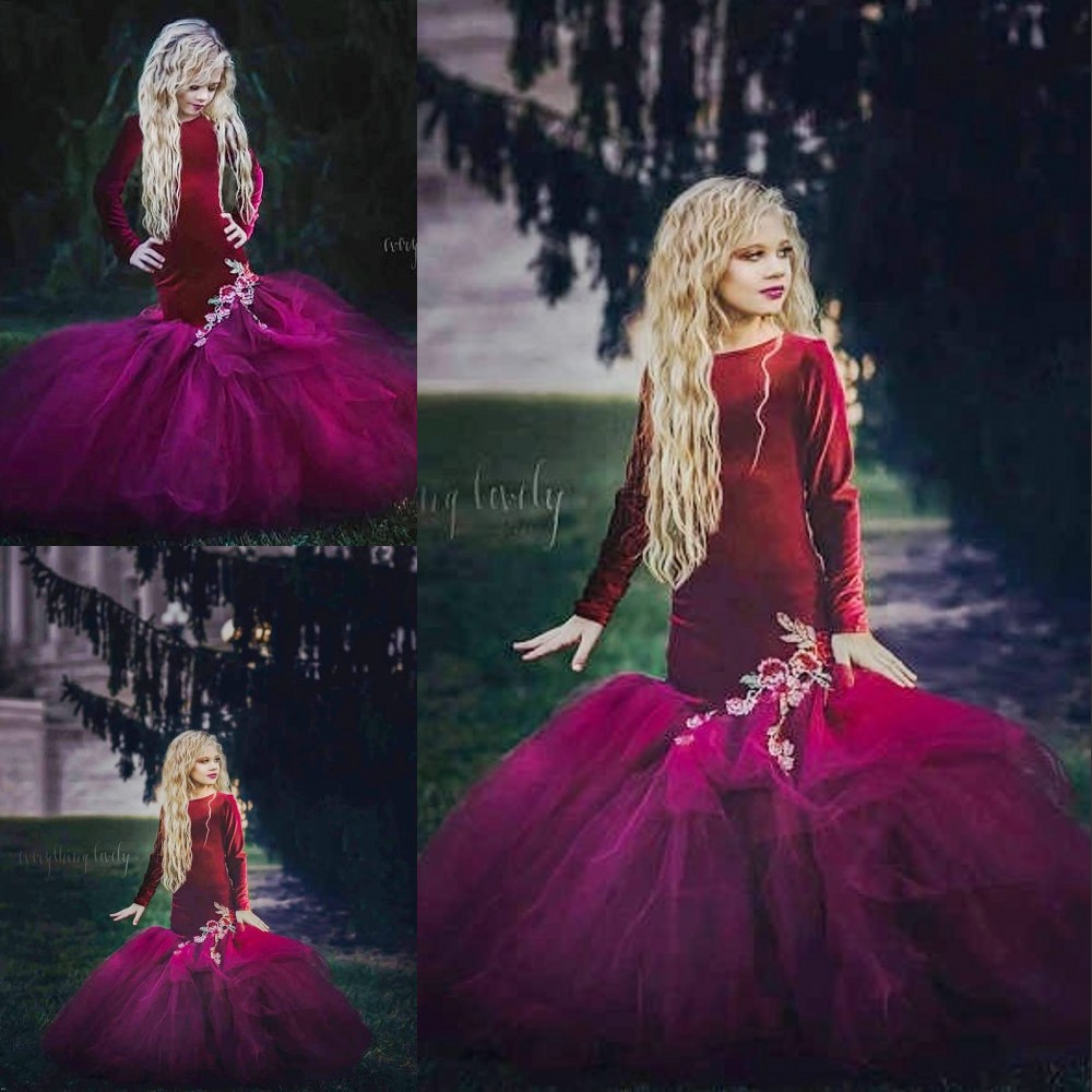 Long Sleeves Girls Mermaid Dress Elegant Velvet Jewel-Neck Puffy Tulle Train Flower Girls Dresses Custom Made Appliqued Kids Formal Wear, Silver
Long Sleeves Girls Mermaid Dress Elegant Velvet Jewel-Neck Puffy Tulle Train Flower Girls Dresses Custom Made Appliqued Kids Formal Wear, Silver