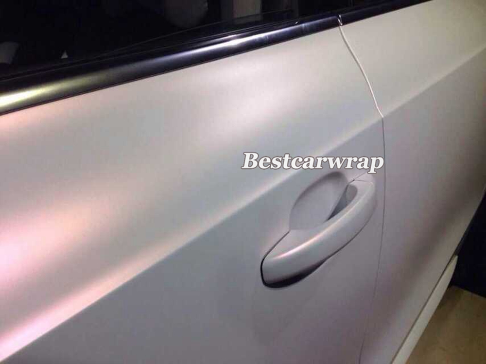Premium Pearl White Matt Vinyl Wrap White-pink Pearlescent white Matte Film Car Wrapping Foil Sticker Size:1.52*20M/Roll ( 5x66ft