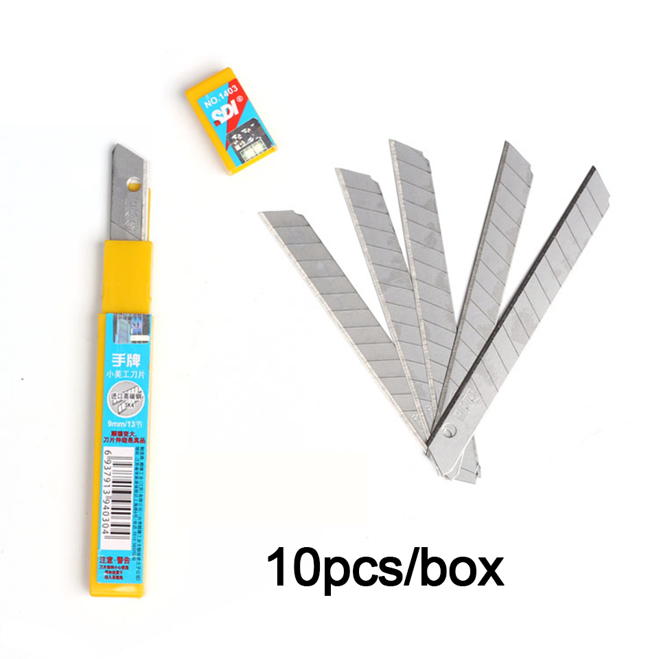 Heavy-Duty 9mm Craft Blades, 60° Angle | SDI 1403 Stainless Steel Rust-Resistant Replacement Blades for Utility Knives, 10-Pack