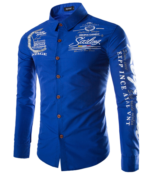 Wholesale-FREE SHIPPING Autumn and winter new men and the United States and Europe printed casual long sleeved shirt A8769