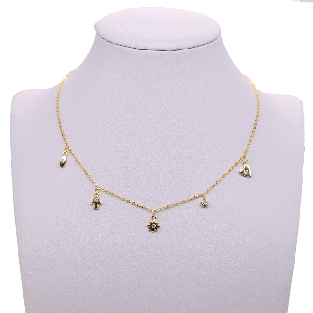 Sterg Sier CZ Paved Eye Sun Heart Charm Choker Necklace for Women Wedding Gift