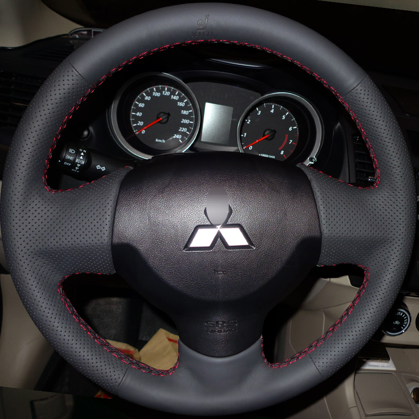 Case for Mitsubishi Lancer OUTLANDER no buttons Steering wheel cover Genuine leather DIY Hand-stitch Car styling cover Anti-slip