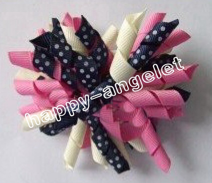 Random 4" M2M Gymboree style prints dot Curlies loop Ribbon Korker hair bows clips Girl/women Corker hair bobbles Accessories 50pcs PD007