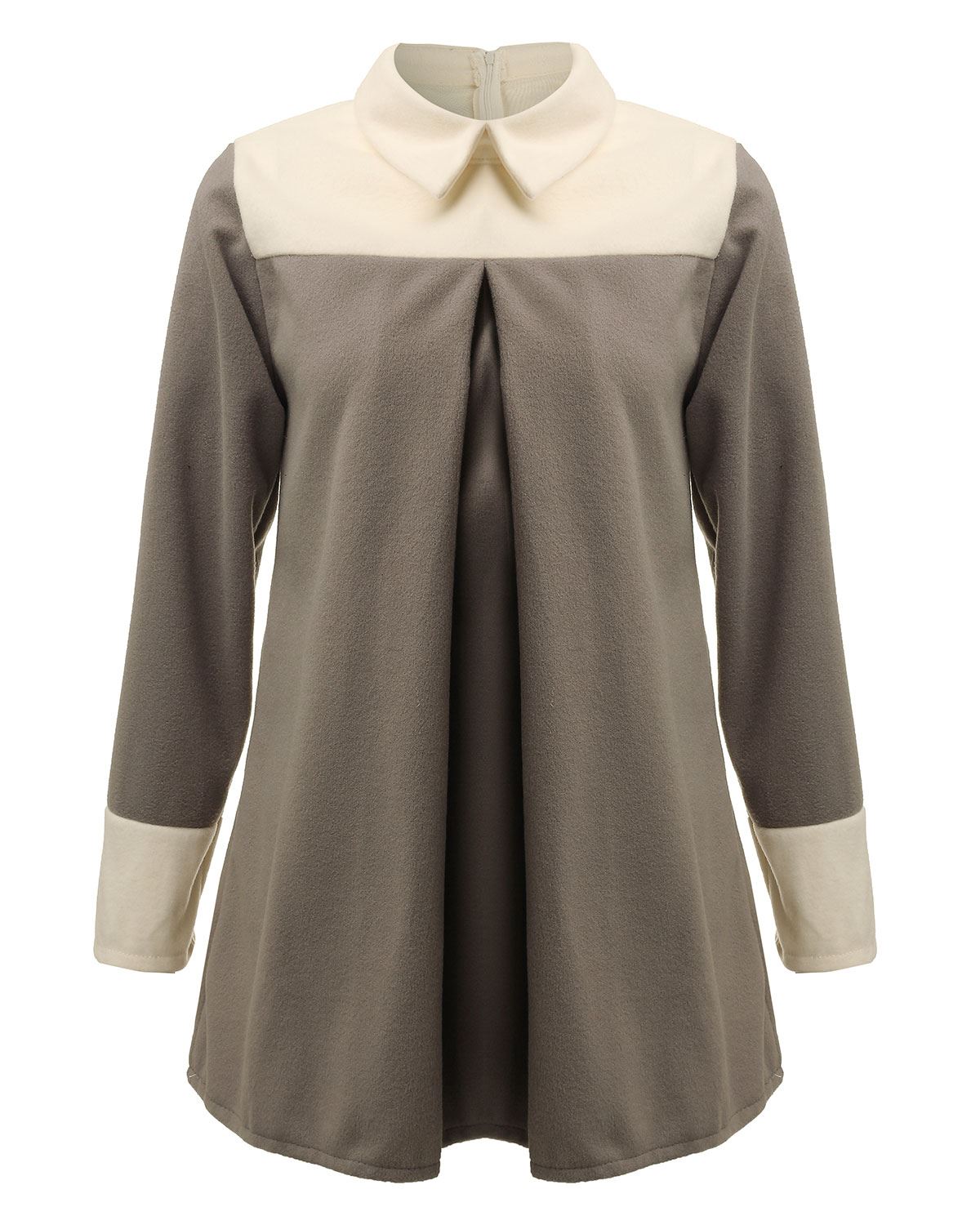 2015 Autumn Women Fashion Wool Blend Dress Ladies Elegant Long Sleeve Peter Pan Collar Patchwork Mini A Line Dresses Vestidos FG1511