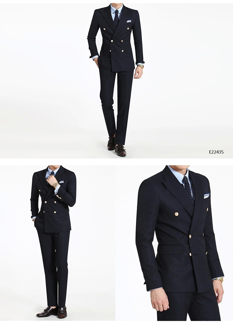 Double-Breasted Side Vent Dark Blue/Black Groom Tuxedos Men's Wedding Dress Holiday Clothing Business Suit Custom Made(Jacket+pants+tie)