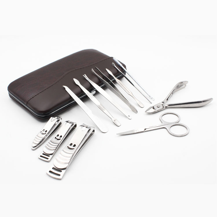 12pcs Nail care Tools Leather Case for Personal Manicure & Pedicure Set Travel & Grooming Kit Tools With Retail package DHL Free Shipping