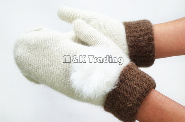 Woolen Gloves Warm And Soft Winter Ladies Mittens Solid Color Grace Rabbit Fur Ball Double Layer Match Colors 10pcs