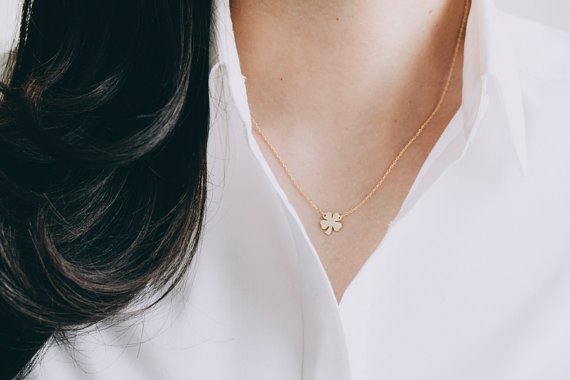 10PCS Tiny Four Leaf Clover Necklace Lucky Clover Necklaces Simple Shamrock Necklaces for Good Luck Birthday Gifts
