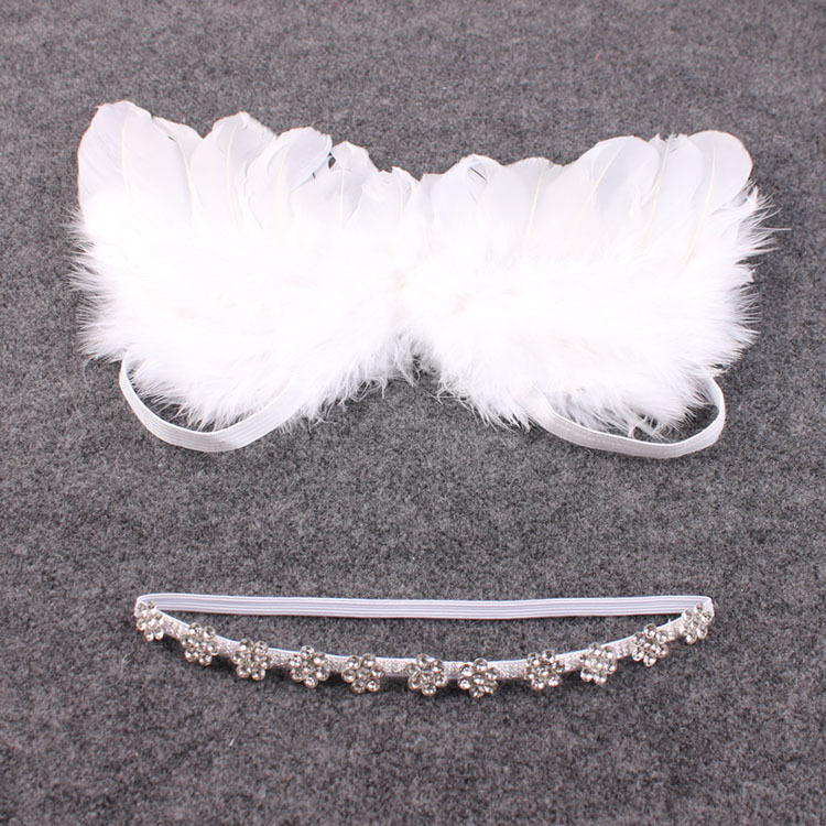 5SET Couture Fairy Baby Angel Baby white Wing and Baby Rhinestone Headband Set Beautiful Newborn Christening hair band Photo Prop YM6126