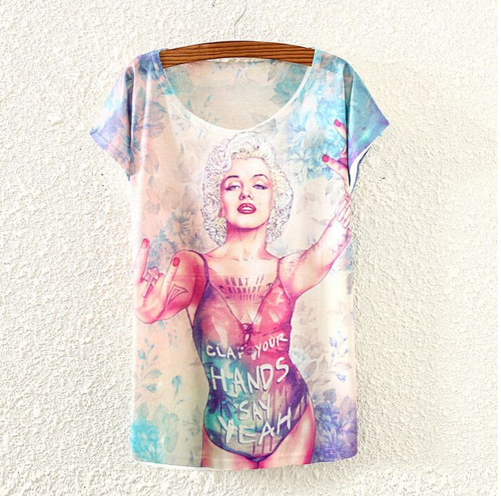 2015 Fashion Vintage New Spring Summer Harajuku Women T shirt Clothing Tops tees Monroe /owl/tower Print T-shirt, White
2015 Fashion Vintage New Spring Summer Harajuku Women T shirt Clothing Tops tees Monroe /owl/tower Print T-shirt, White