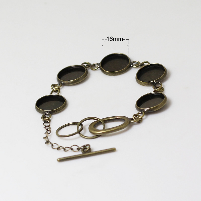 Beadsnice metal bracelet blank brass bangle setting glass cabochon base with 5 blanks for 16mm round resin and cab etc ID 12145