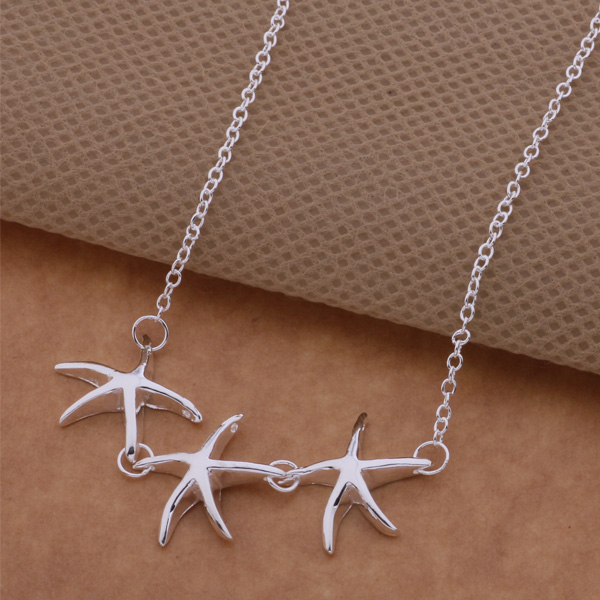 Free Shipping with tracking number Best Most Hot sell Women's Delicate Gift Jewelry 925 Silver 3 Starfish Necklace