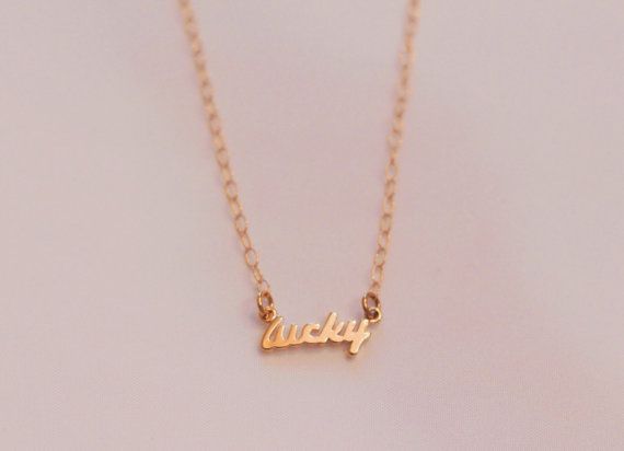 10PCS- N122 Gold Silver Simple Lucky Word Necklace Tiny Stamped Lucky Letters Necklace Good Luck Necklaces for Best Friends Gifts