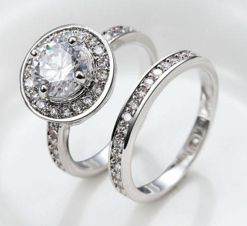 Elegant 6-10 Band Round Cut Topaz Wedding Ring Set in 10k White Gold Fill