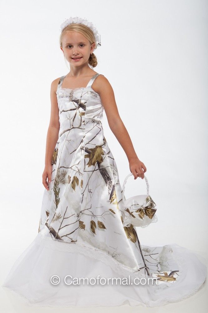 White Camo Flower Girls Dresses Satin Camouflage Kids Wedding Dresses Custom