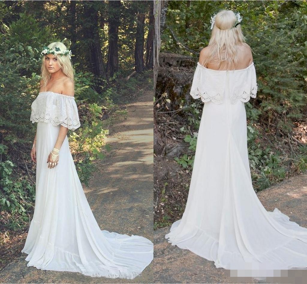2019 New Arrival Lace Chiffon Bohemian Wedding Dresses Off Shoulder Plus Size Cheap Beach Boho Hippie Sweep Train Bridal Wedding Gowns, Red
2019 New Arrival Lace Chiffon Bohemian Wedding Dresses Off Shoulder Plus Size Cheap Beach Boho Hippie Sweep Train Bridal Wedding Gowns, Red