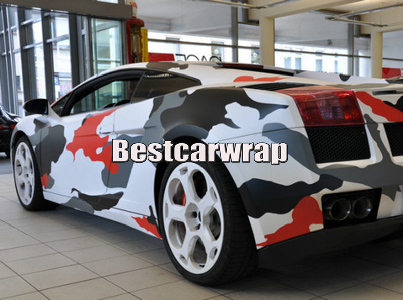 Red white Black arctic Camo Vinyl Car Wrap Film With Air Rlease Gloss / Matt Snow Camouflage Pixel Car Sticker 1.52x30m/Roll(5x100ft)