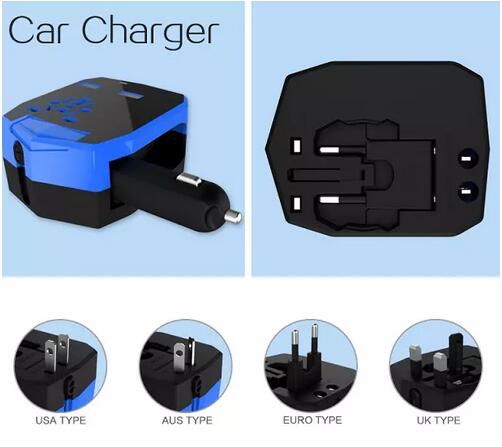 Universal Travel adaptor Car Charger Dual USB Multifunctional Conversion Plug Power Plug Adapter Socket Converter Mobile Phone Charger