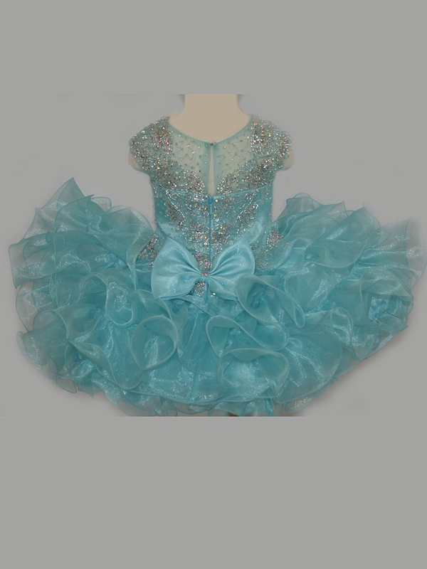 Bling Bling Little Rosie Baby Girls Pageant Dresses BR1312 Ruffles Skirt Aqua Cupcake Glitz Toddler Pageant Gowns with Cap Sleeves