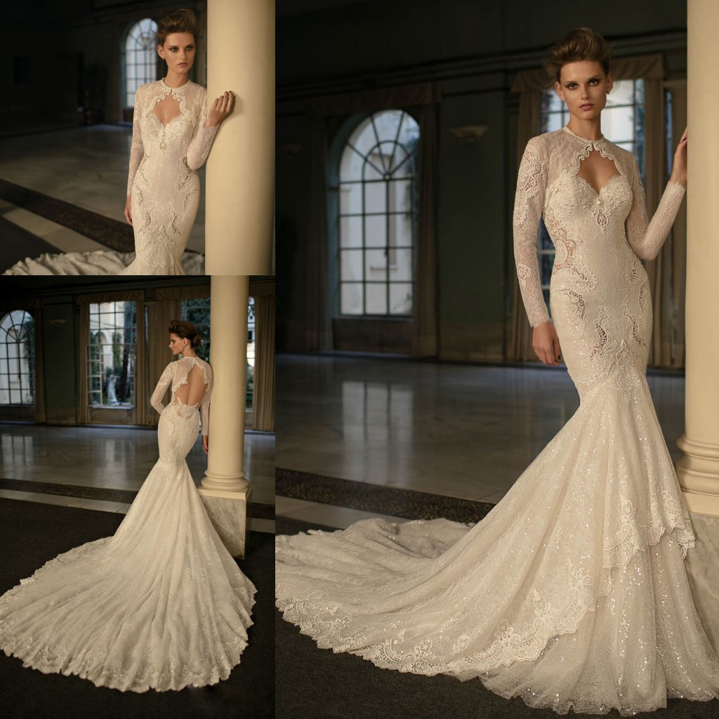 Vintage Lace Wedding Dresses with Long Sleeves Jacket Appliques Sequins Bridal Gowns Custom Made Sweep Train Mermaid robe de mariée, Silver
Vintage Lace Wedding Dresses with Long Sleeves Jacket Appliques Sequins Bridal Gowns Custom Made Sweep Train Mermaid robe de mariée, Silver