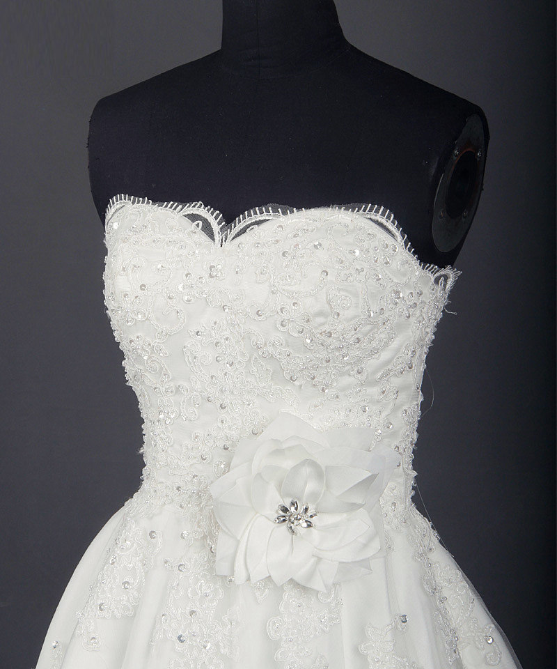 Real Photos Short Lace Beach Wedding Dresses 2017 Sweetheart Beads With Hand Made Flower Bridal Gowns Custom Made From China EN11256