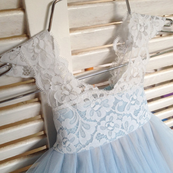 Magic Orchid Light blue Flower Girl Dress French lace and tulle dress for baby girl blue princess dress tutu