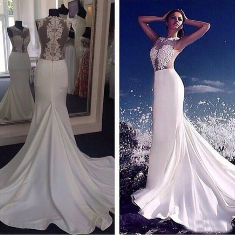 Sheer Jewel Neck Mermaid Wedding Dresses 2018 Applique Lace/Satin Sweep Train Bridal Dress Vestido de Noiva Saudi Arabic, Black
Sheer Jewel Neck Mermaid Wedding Dresses 2018 Applique Lace/Satin Sweep Train Bridal Dress Vestido de Noiva Saudi Arabic, Black
