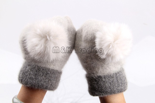 Woolen Gloves Warm And Soft Winter Ladies Mittens Solid Color Grace Rabbit Fur Ball Double Layer Match Colors 10pcs
