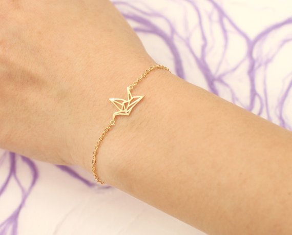 30PCS- B017 Silver Gold Cute Origami Crane Bracelets Forest Paper Crane Bracelet Tiny Animal Lucky Baby Bird Bracelet for Women