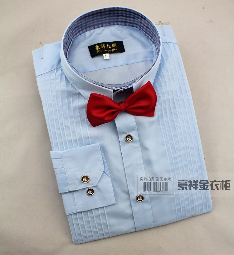 Wholesale-2016 New 6 color Cotton Men Long Sleeve French Cuff Shirts tuxedo Groom Wedding Prom Shirts Bridegroom vest Man Party Shirts
