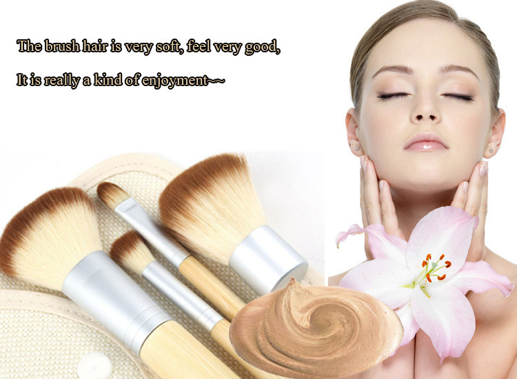 DHL free 4PCS Natural Bamboo Handle Makeup Brushes Set Cosmetics Tools Kit Powder Blush Brushes with Hemp linen bag