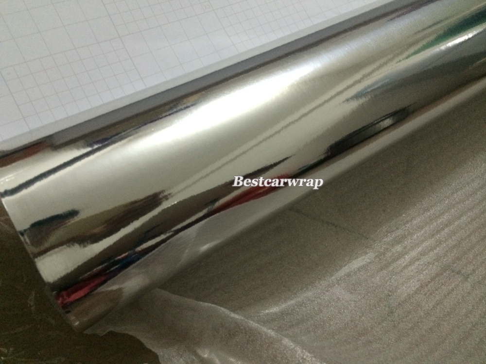 Stretchable Flexible Silver Chrome Wrap Vinyl Wrap Chrome Mirror Film For Car Wrap Air Free Bubble Size:1.52*20M/Roll (5ft x 65ft)