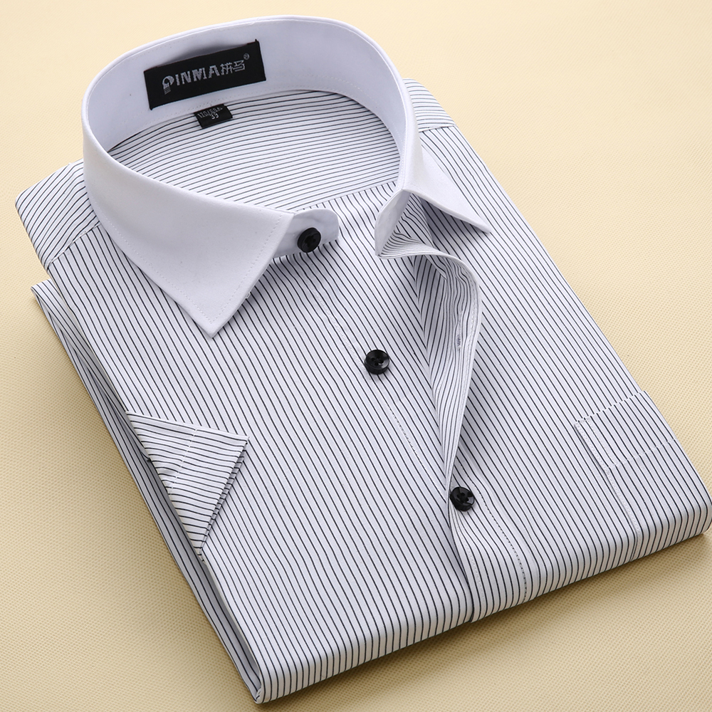 Wholesale- New Arrival Brand Men's Striped Shirts Casual Social Business Formal Shirt High Quality Short Sleeve Dress Shirt For Men