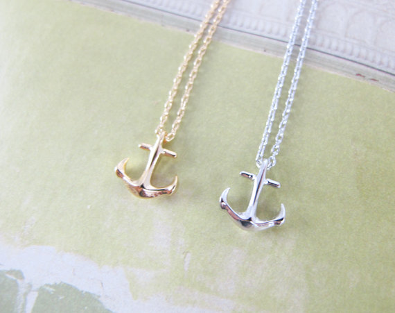 30PCS- N049 Gold Silver Tiny Boat Anchor Necklace Sideways Mens Navy Nautical Anchor Necklaces Boat Hooks Necklace for Women