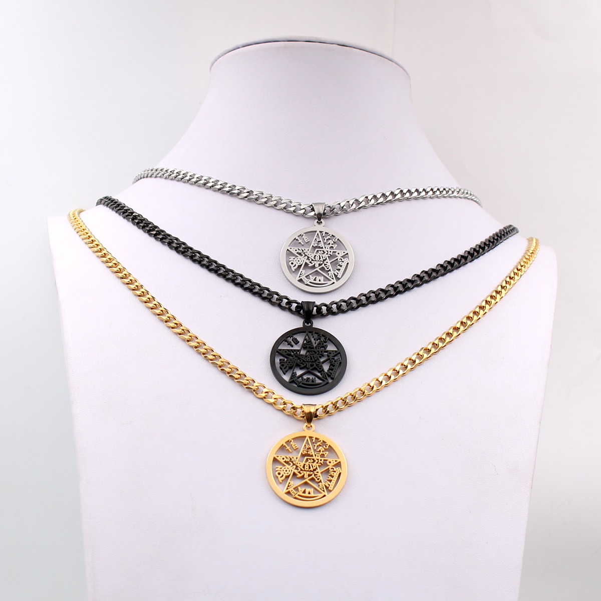 Free Shipping Awesome Black Plated Stainless Steel Sanskrit Pentacle in Circle Pendant Necklace with 3mm 24 inches curb cuban Chain
Free Shipping Awesome Black Plated Stainless Steel Sanskrit Pentacle in Circle Pendant Necklace with 3mm 24 inches curb cuban Chain