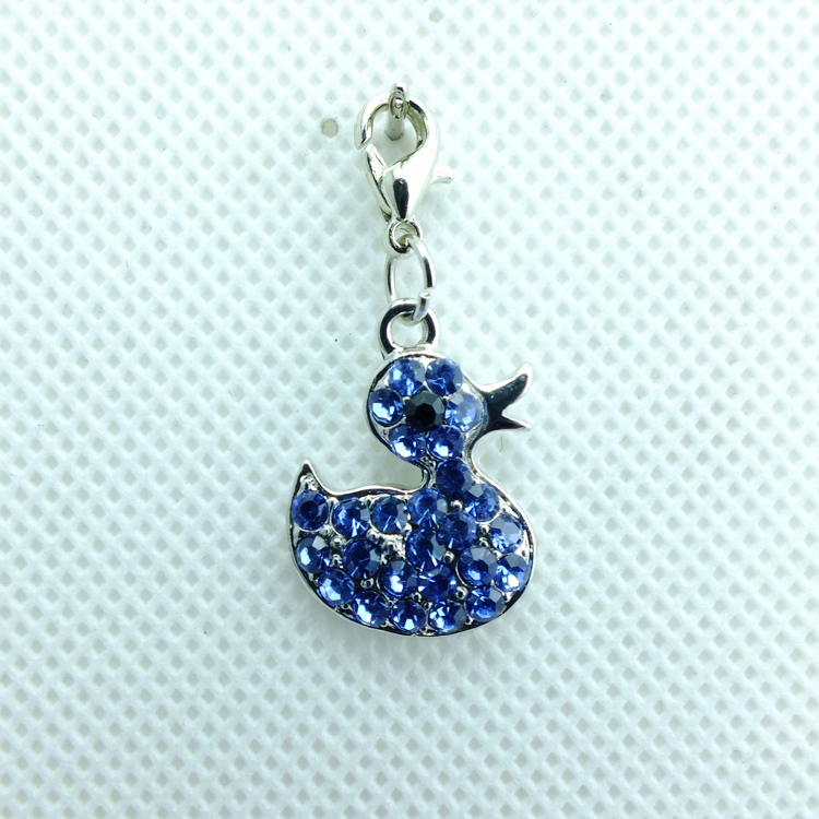 Free Shipping Latest Fashion Charms Alloy 4 Color Rhinestone Duck Lobster Clasp Floating Charms DIY Jewelry Accessories