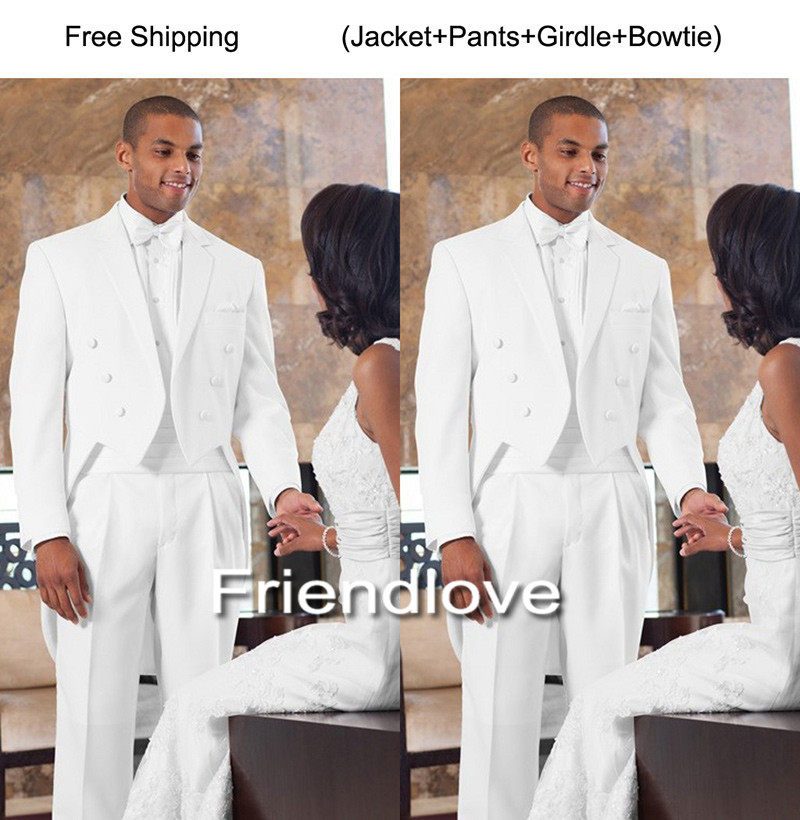 Wholesale- Custom Made suit New style white Groom Tuxedos Best Man Suit Men's Wedding Suits (Jacket+Pants+Vest+Tie)Free Shipping