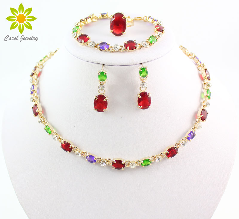 Hot Selling Dubai Colorful Crystal Rhinestone Necklace Sets Fashion 18K Gold Plated Women Bridal Costume Jewelry Sets, Golden
Hot Selling Dubai Colorful Crystal Rhinestone Necklace Sets Fashion 18K Gold Plated Women Bridal Costume Jewelry Sets, Golden
