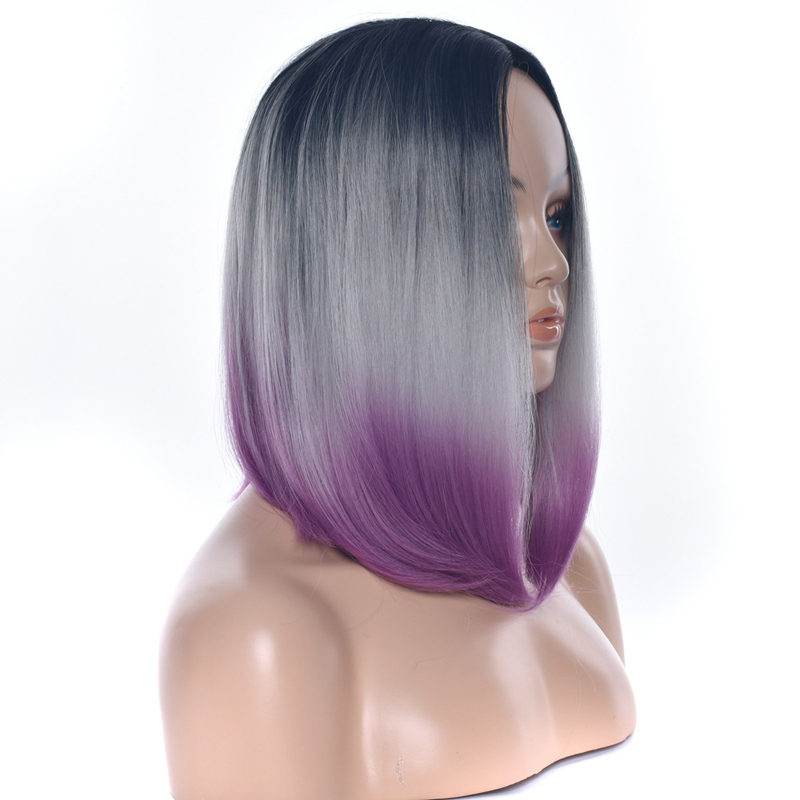 Straight Women Middle Part Full Lace Medium Wigs High Temperature Fiber Three Tone Ombre 14inch Synthetic Hair Pieces