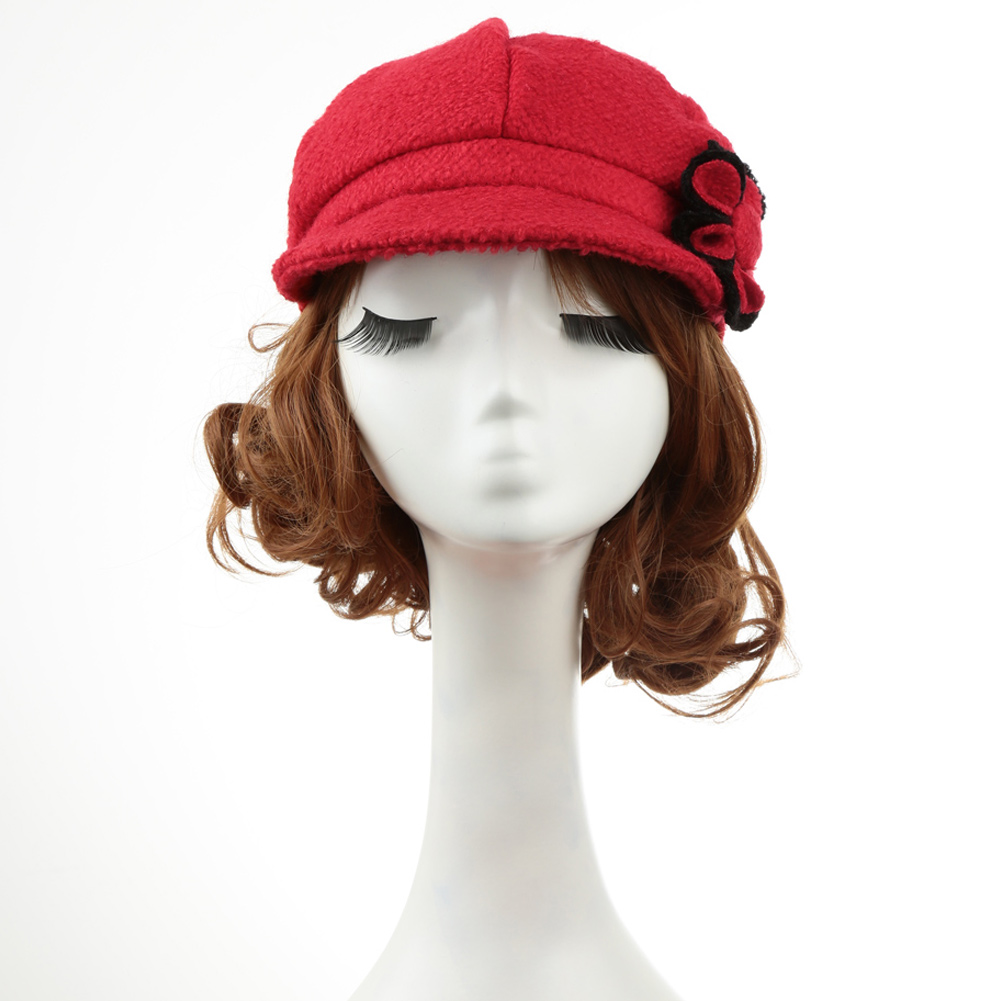 Wholesale-Autumn Women Hat 2015 New Fashion Women Beret Hat Flower Cabbie Cap Newsboy Hat Black/Red/Grey