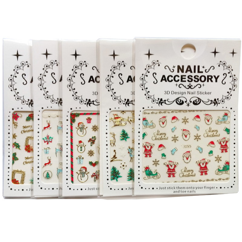 Christmas 3D Nail Art Sticker Decoration 12 Pack Different Style Nail Art Stickers