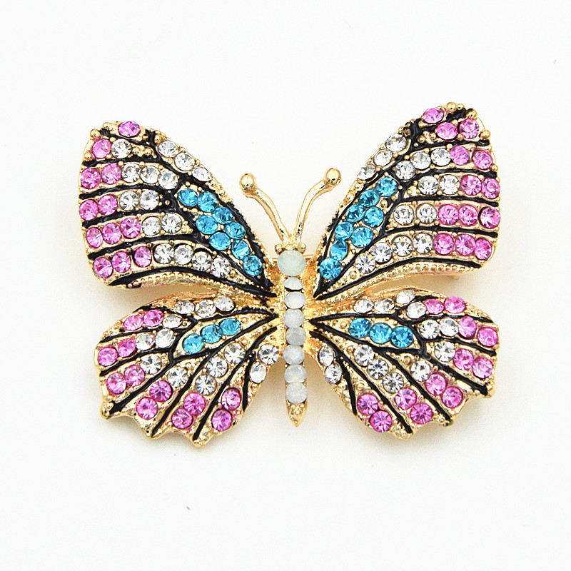 OneckOha Fashion Jewelry Colorful Rhinestone Butterfly Brooches Alloy Enameled Animal Brooch Pin Apparel Accessories