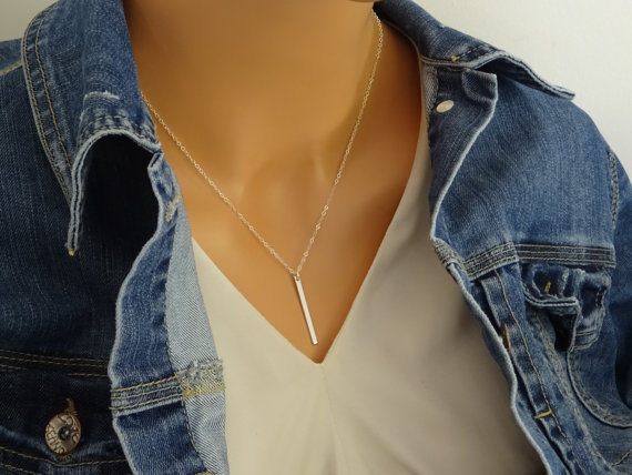 10PCS Gold Silver Personalized Vertical Bar Necklace Skinny Bar Necklace Simple Stick Necklace Slim Initial Bar Necklaces