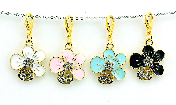 Brand New Fashion Floating Charms Alloy Lobster Clasp 4 Color Rhinestone Petal Charms DIY Accessories Jewelry