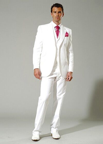 Wholesale- Custom Made suit New style white Groom Tuxedos Best Man Suit Men's Wedding Suits (Jacket+Pants+Vest+Tie)Free Shipping