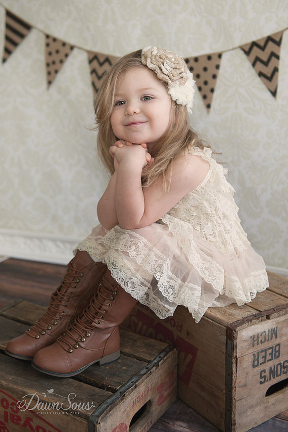 Rustic Flower Girl Dress Lace Pettidress Rustic Flower Girl Country Flower Girl Dress Cream/Wheat Cream/Country Wedding-Vintage Wedding
