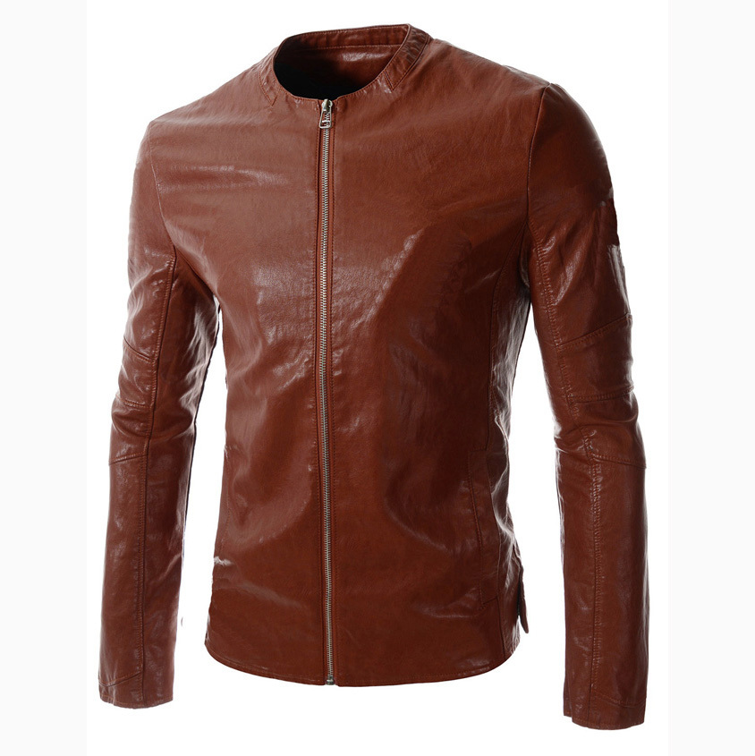 FG1509 New fashion mens simple solid color pu leather jacket cardigan zipper coats jackets menswear motorcycle jacket streetwear jacket