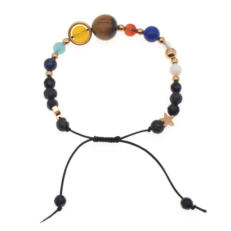 Universe Galaxy the Eight Planets in the Solar System Guardian Star Natural Stone Beads Bracelet Bangle for Women & Men Gift